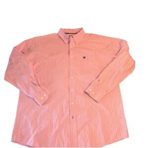 Cinch Button Down Shirt Mens XL Pink Windpane Print Long Sleeve Western